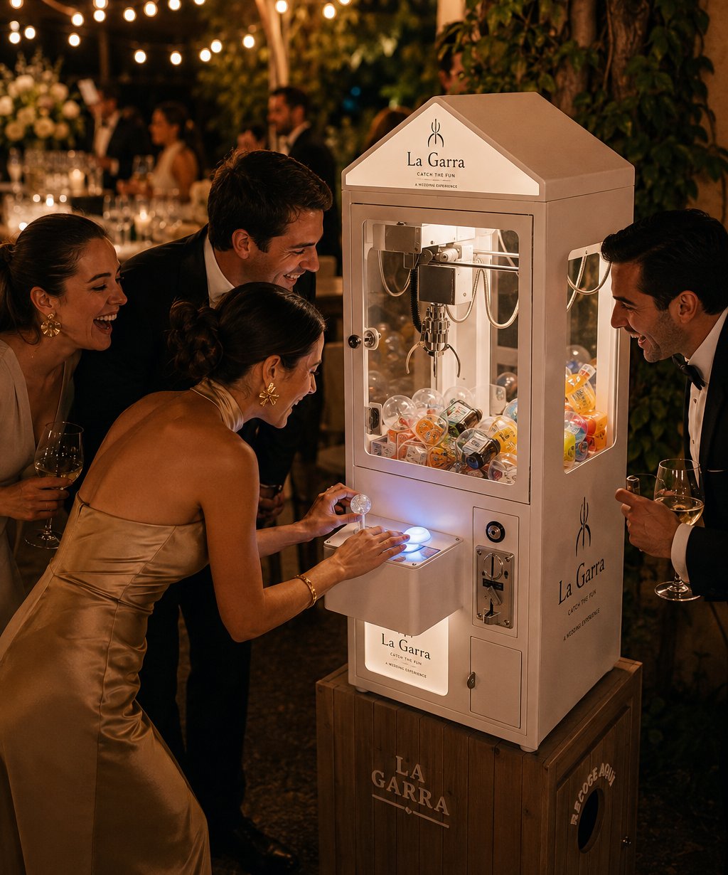 Invitados alrededor de la máquina durante la fiesta