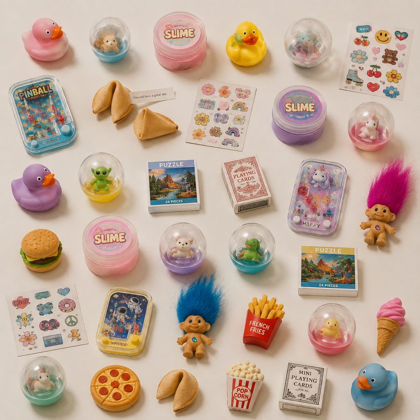 Premios del paquete Clásica: patitos, slimes, cápsulas, stickers y curiosidades